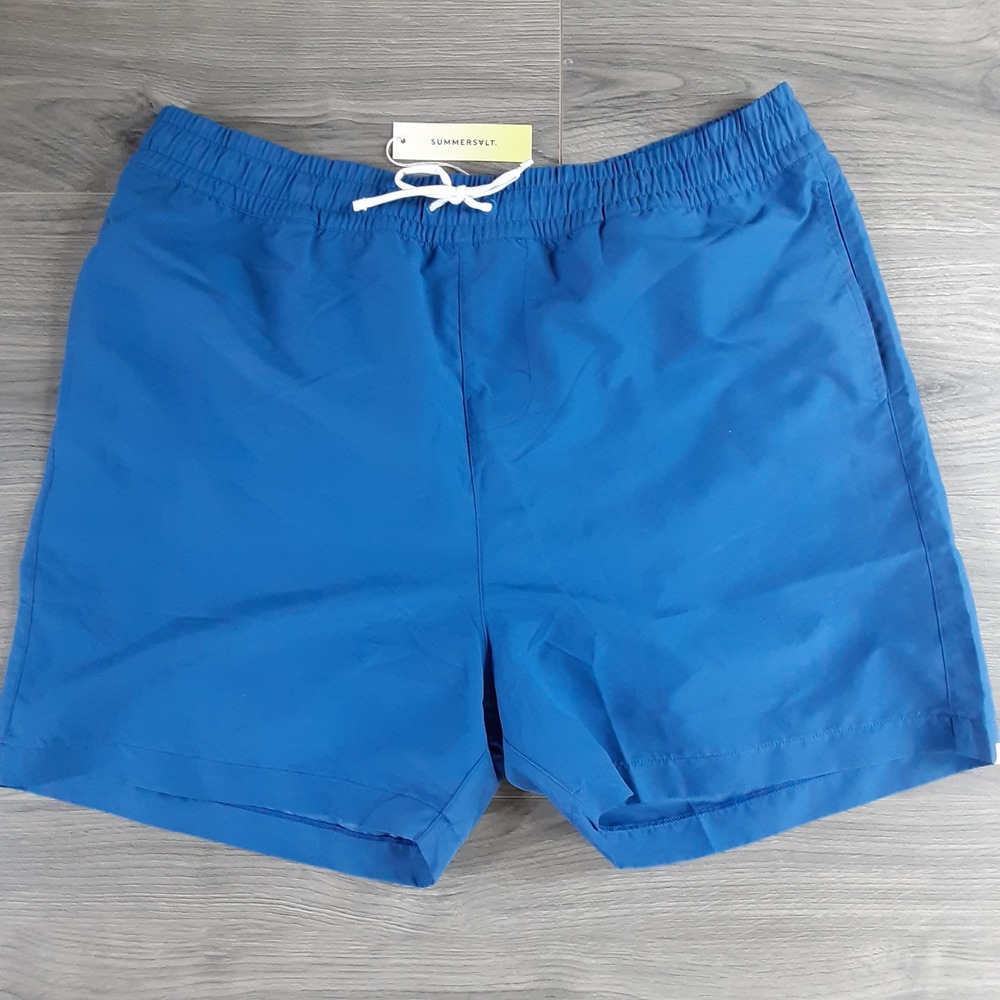 NEW-Summersalt Mens Blue Swim Shorts Floral Back Pocket Drawstring Size Large